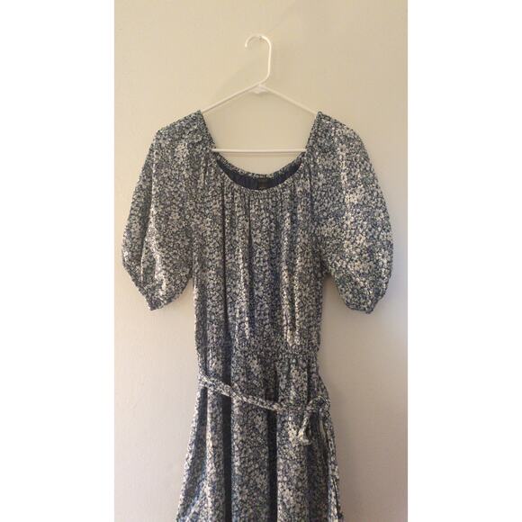 Ann Taylor Factory Tiered Maxi Dress, Belted, Blue Floral, Cottage, Milkmaid, 10 - Picture 3 of 6